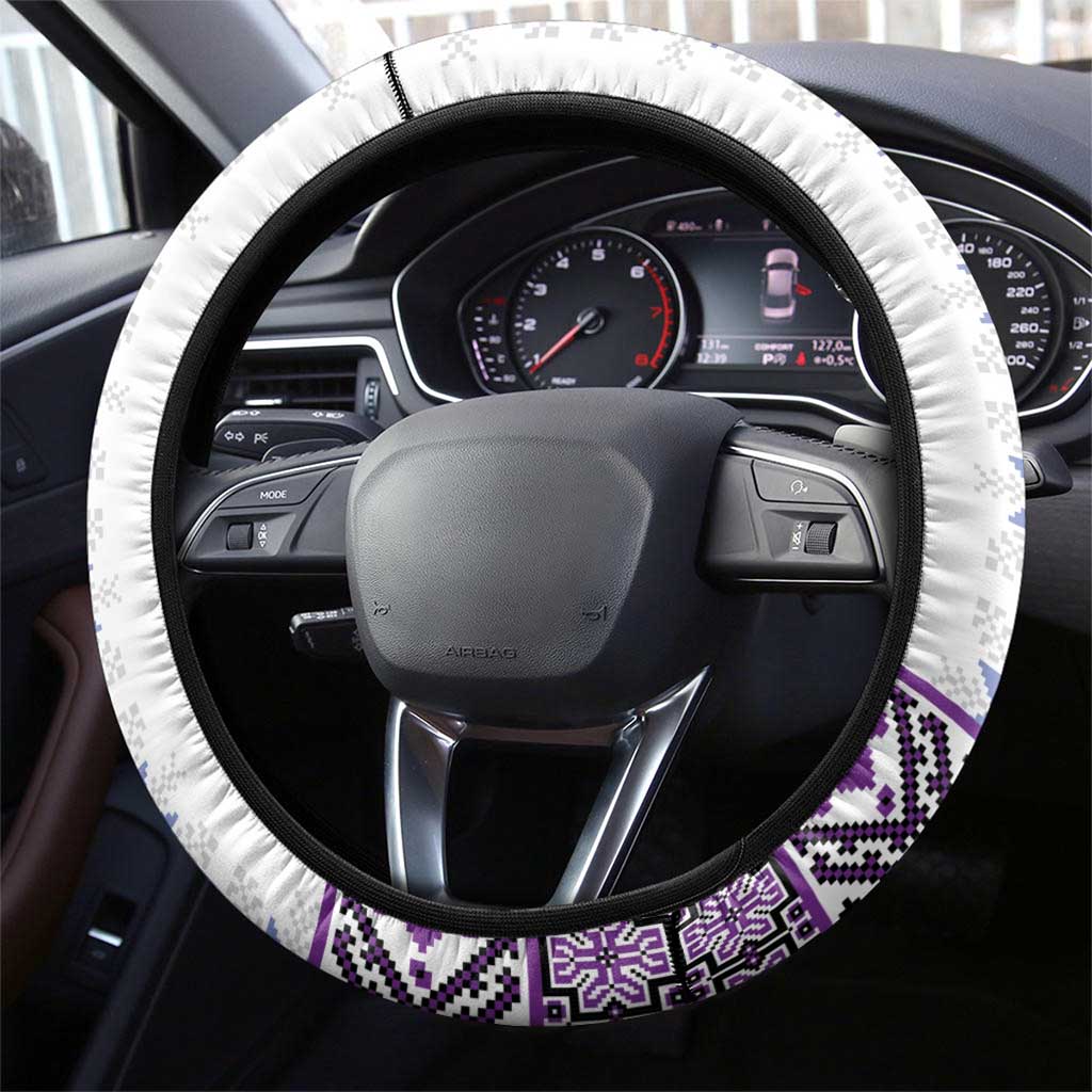 Ukraine Steering Wheel Cover Traditional Braided Rope Belt Purple Folk Pattern