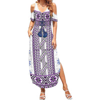 Ukraine Summer Maxi Dress Traditional Braided Rope Belt Purple Folk Pattern