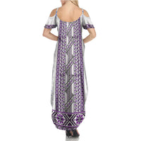 Ukraine Summer Maxi Dress Traditional Braided Rope Belt Purple Folk Pattern