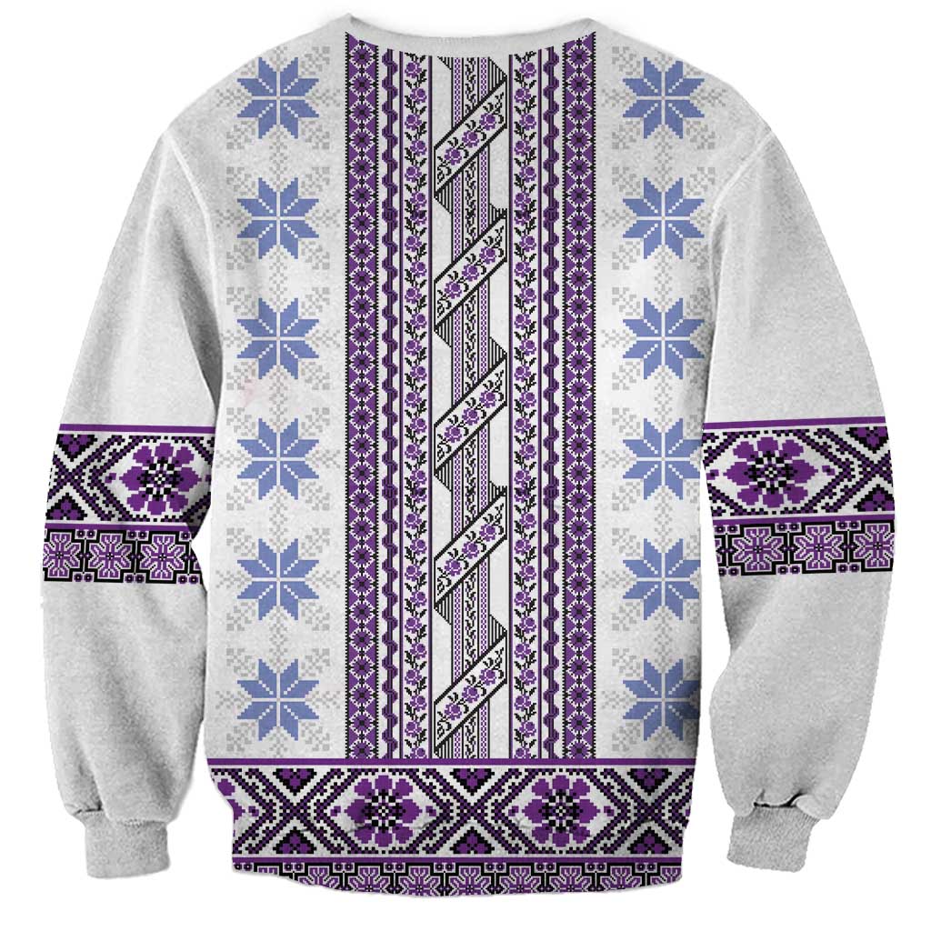 Ukraine Sweatshirt Traditional Braided Rope Belt Purple Folk Pattern