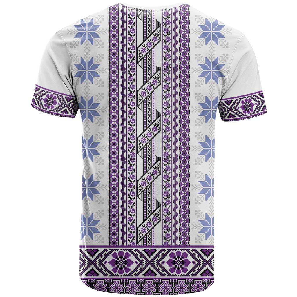 Ukraine T Shirt Traditional Braided Rope Belt Purple Folk Pattern
