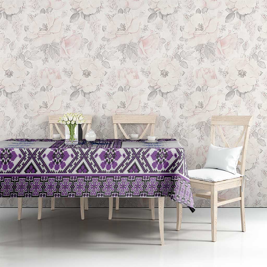Ukraine Tablecloth Traditional Braided Rope Belt Purple Folk Pattern