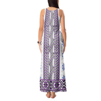 Ukraine Tank Maxi Dress Traditional Braided Rope Belt Purple Folk Pattern