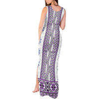 Ukraine Tank Maxi Dress Traditional Braided Rope Belt Purple Folk Pattern