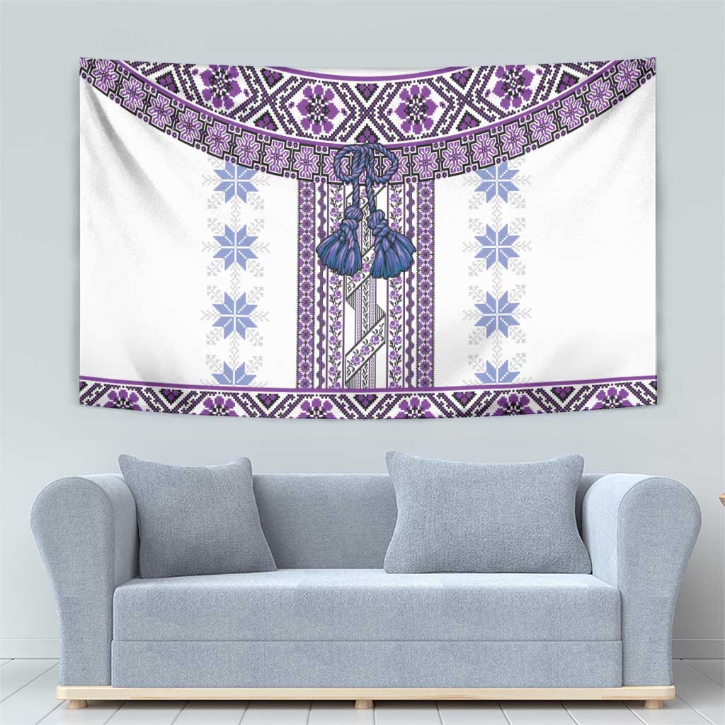 Ukraine Tapestry Traditional Braided Rope Belt Purple Folk Pattern