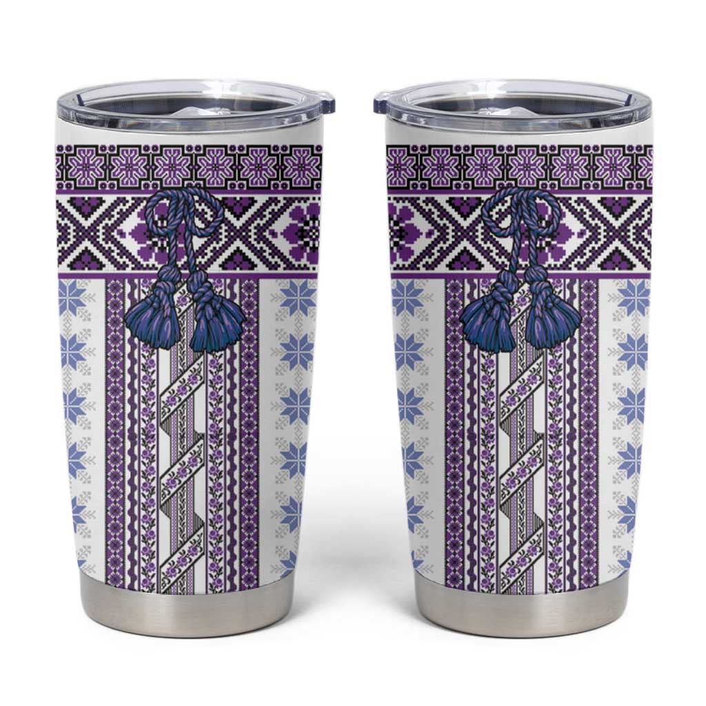 Ukraine Tumbler Cup Traditional Braided Rope Belt Purple Folk Pattern
