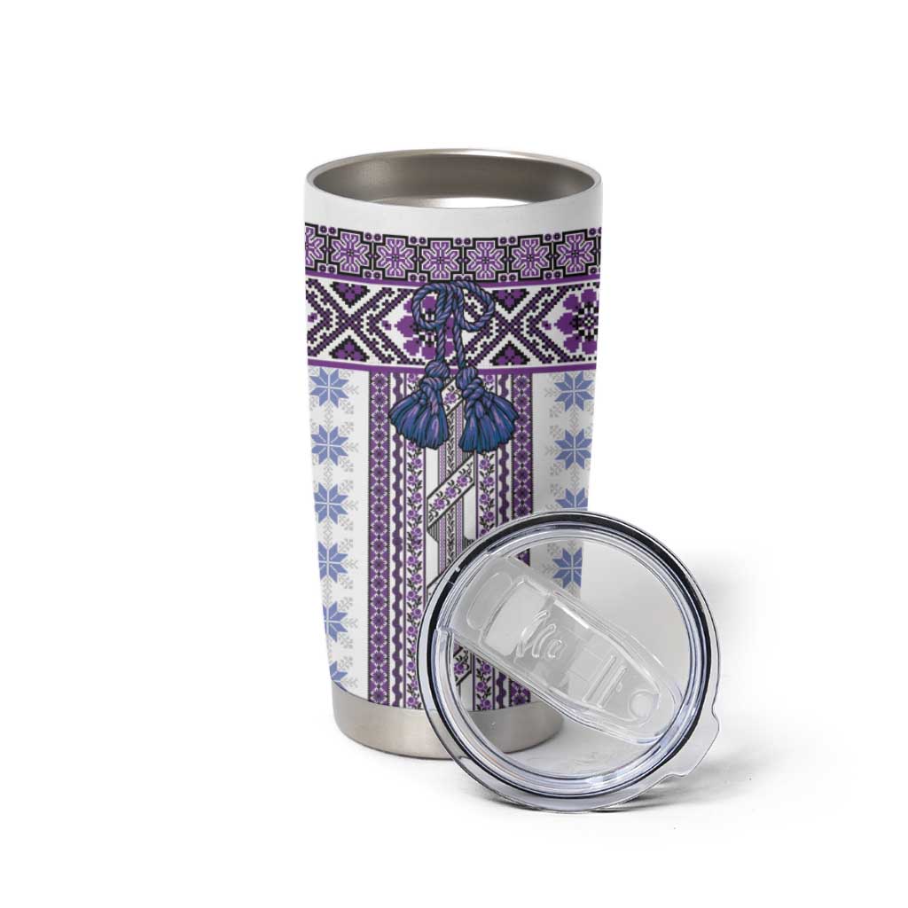 Ukraine Tumbler Cup Traditional Braided Rope Belt Purple Folk Pattern