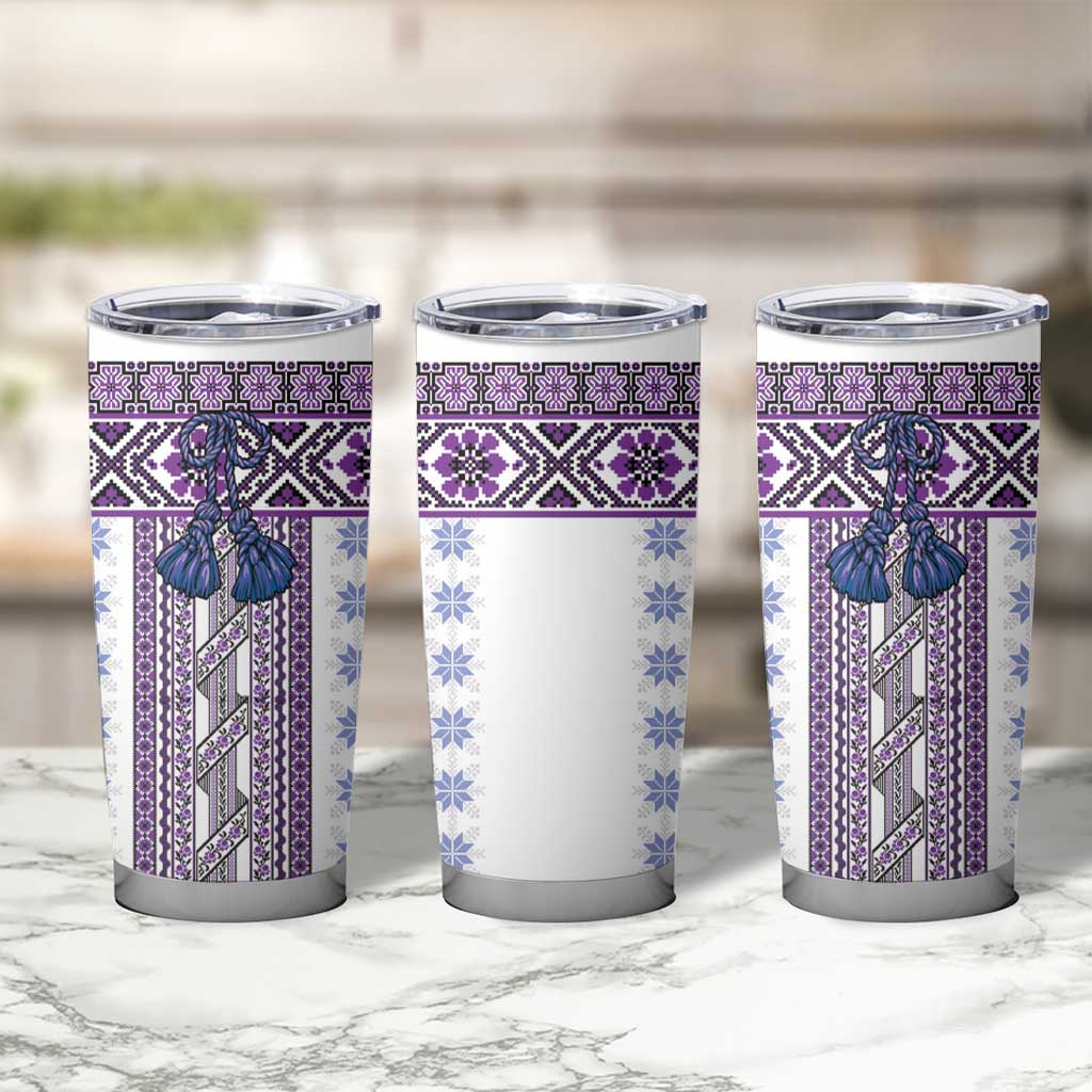 Ukraine Tumbler Cup Traditional Braided Rope Belt Purple Folk Pattern