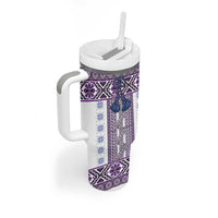 Ukraine Tumbler With Handle Traditional Braided Rope Belt Purple Folk Pattern
