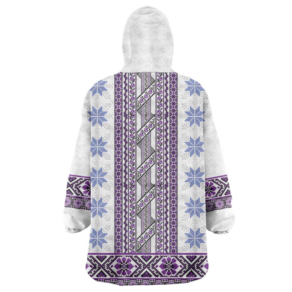 Ukraine Wearable Blanket Hoodie Traditional Braided Rope Belt Purple Folk Pattern