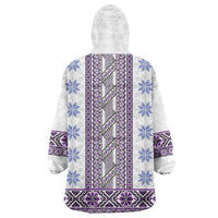 Ukraine Wearable Blanket Hoodie Traditional Braided Rope Belt Purple Folk Pattern