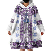 Ukraine Wearable Blanket Hoodie Traditional Braided Rope Belt Purple Folk Pattern