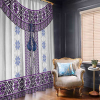 Ukraine Window Curtain Traditional Braided Rope Belt Purple Folk Pattern