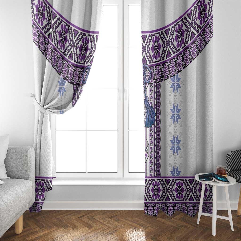 Ukraine Window Curtain Traditional Braided Rope Belt Purple Folk Pattern