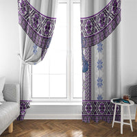 Ukraine Window Curtain Traditional Braided Rope Belt Purple Folk Pattern