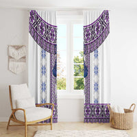 Ukraine Window Curtain Traditional Braided Rope Belt Purple Folk Pattern