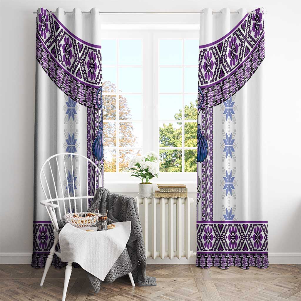 Ukraine Window Curtain Traditional Braided Rope Belt Purple Folk Pattern