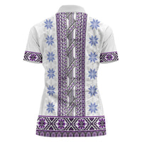 Ukraine Women Polo Shirt Traditional Braided Rope Belt Purple Folk Pattern