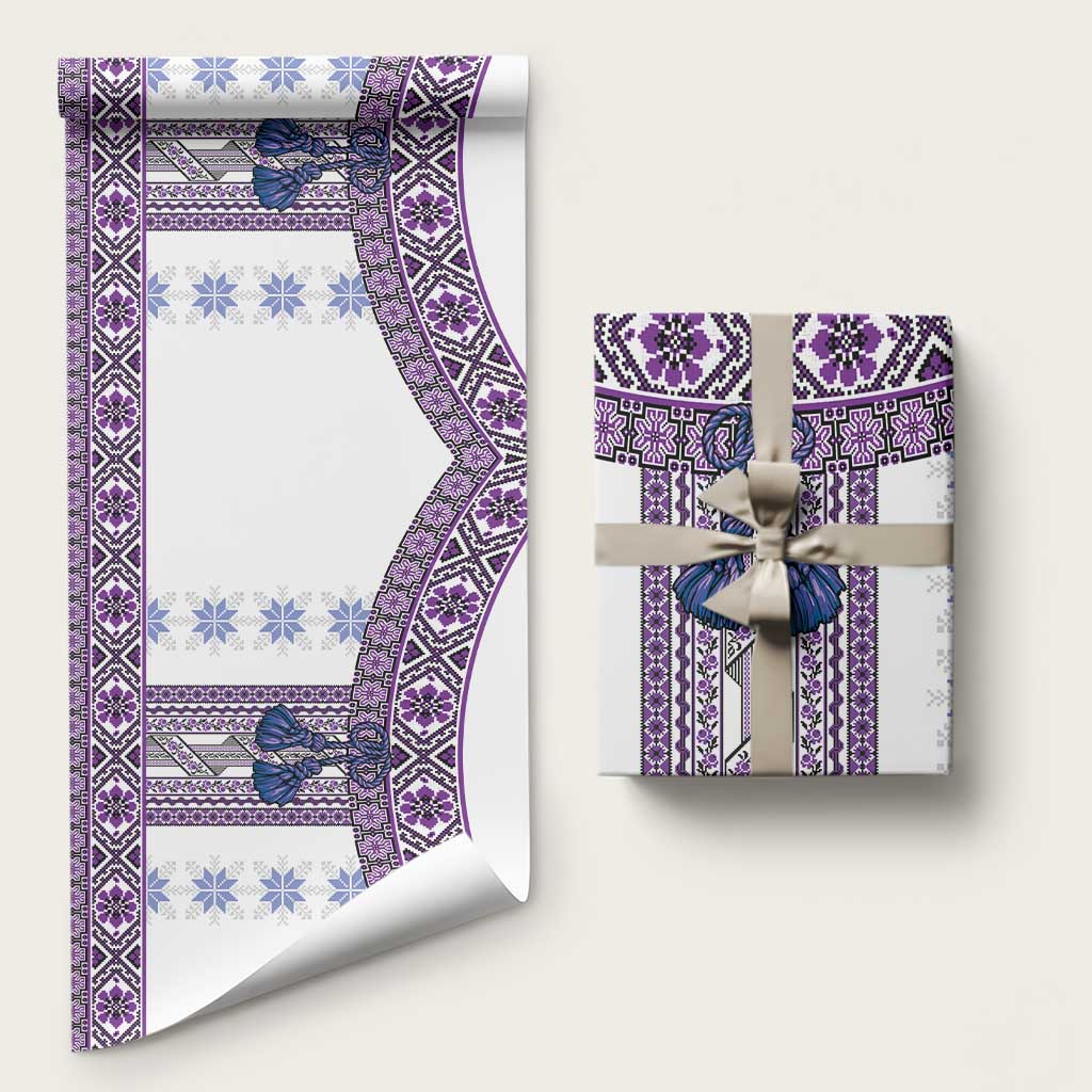 Ukraine Wrapping Paper Traditional Braided Rope Belt Purple Folk Pattern - Wonder Print Shop