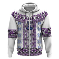 Ukraine Zip Hoodie Traditional Braided Rope Belt Purple Folk Pattern