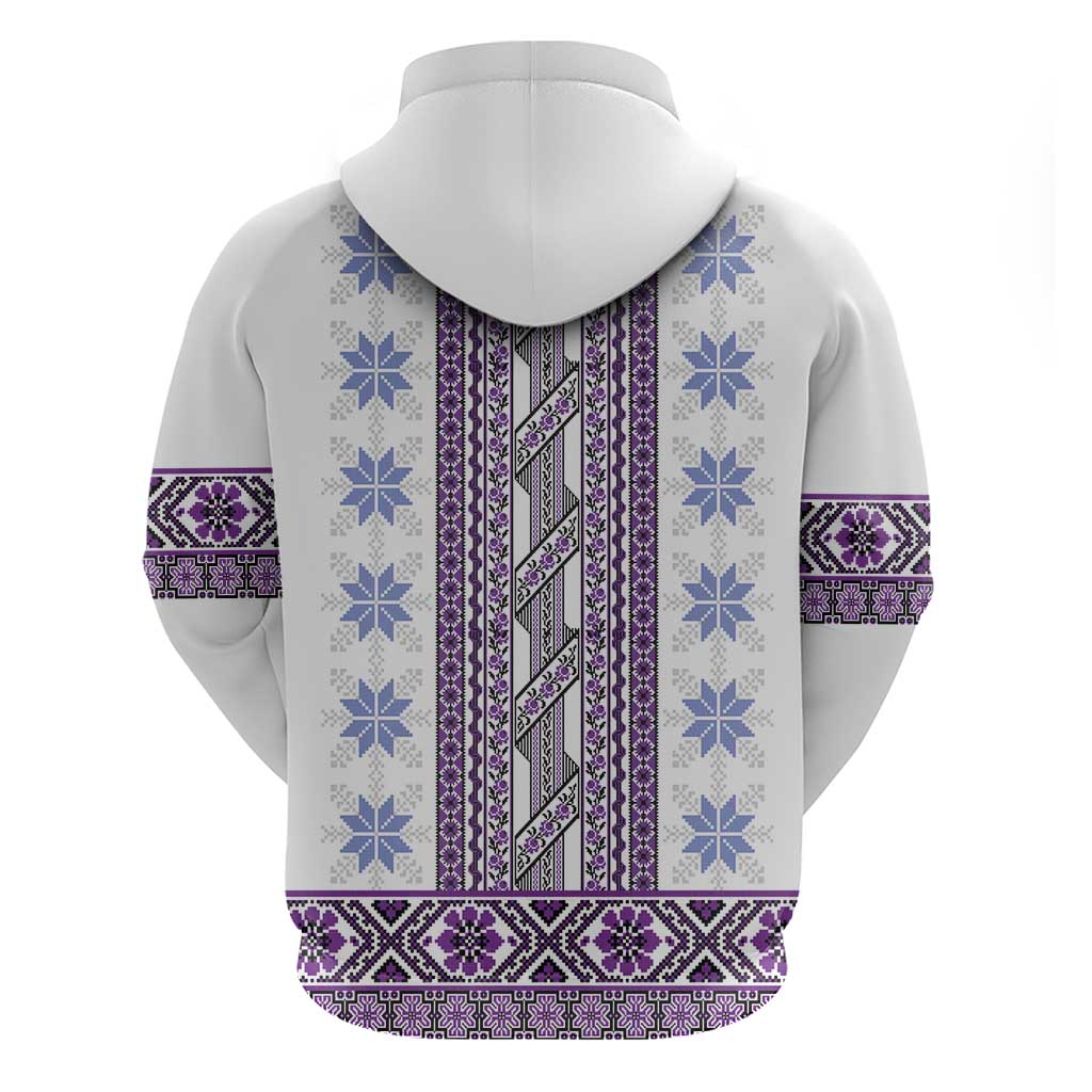 Ukraine Zip Hoodie Traditional Braided Rope Belt Purple Folk Pattern