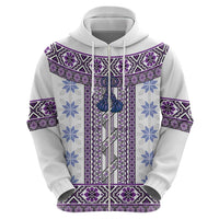 Ukraine Zip Hoodie Traditional Braided Rope Belt Purple Folk Pattern