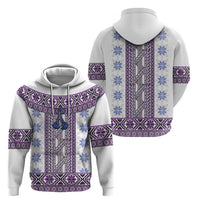 Ukraine Zip Hoodie Traditional Braided Rope Belt Purple Folk Pattern