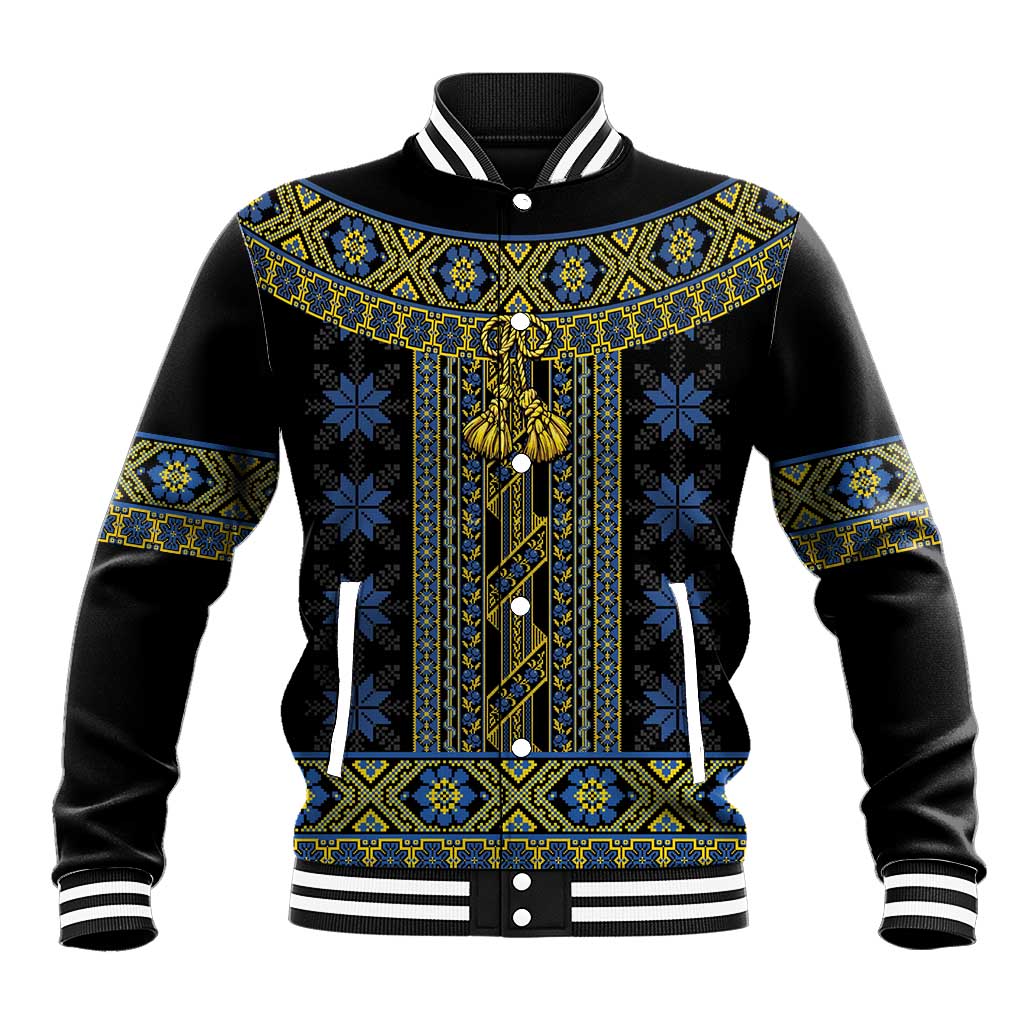 Ukraine Baseball Jacket Traditional Braided Rope Belt Folk Pattern National Color