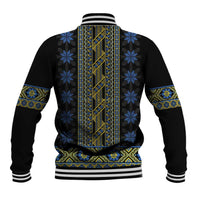 Ukraine Baseball Jacket Traditional Braided Rope Belt Folk Pattern National Color