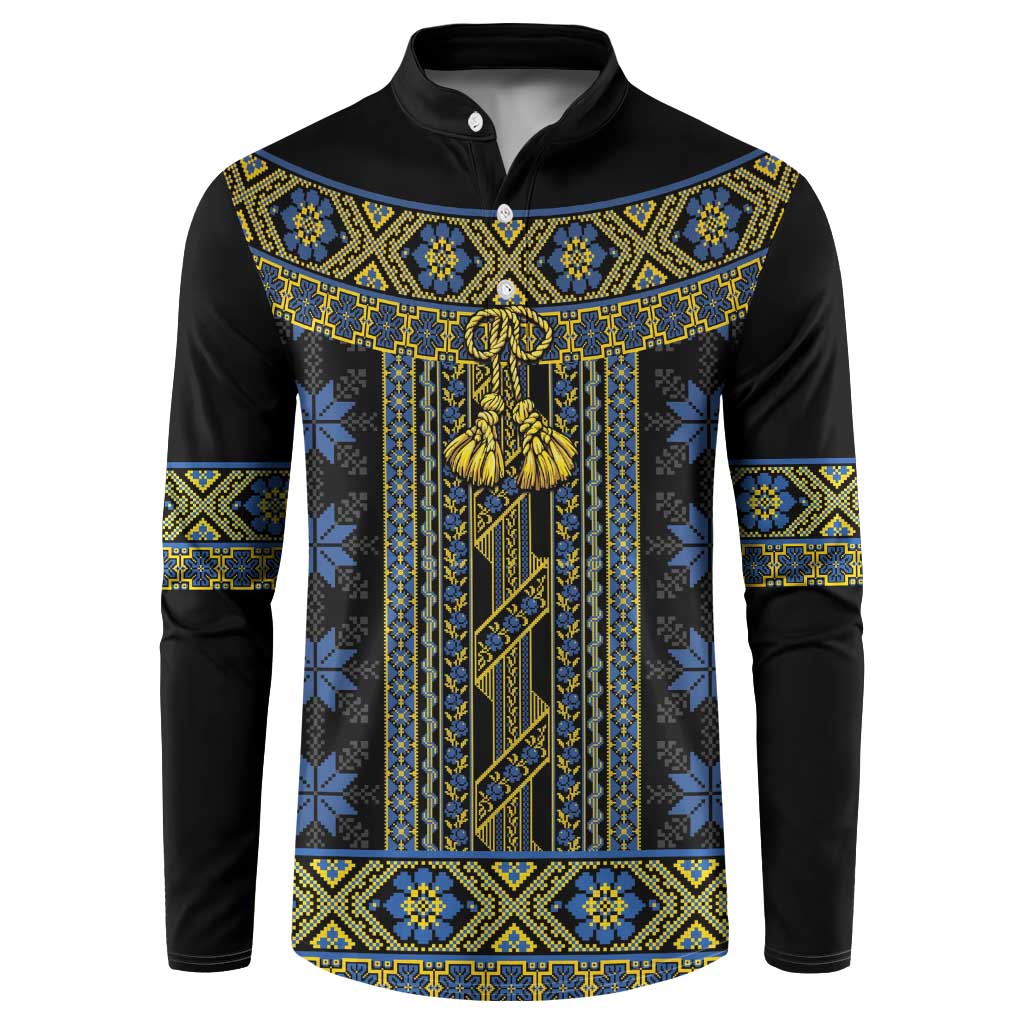 Ukraine Button Sweatshirt Traditional Braided Rope Belt Folk Pattern National Color