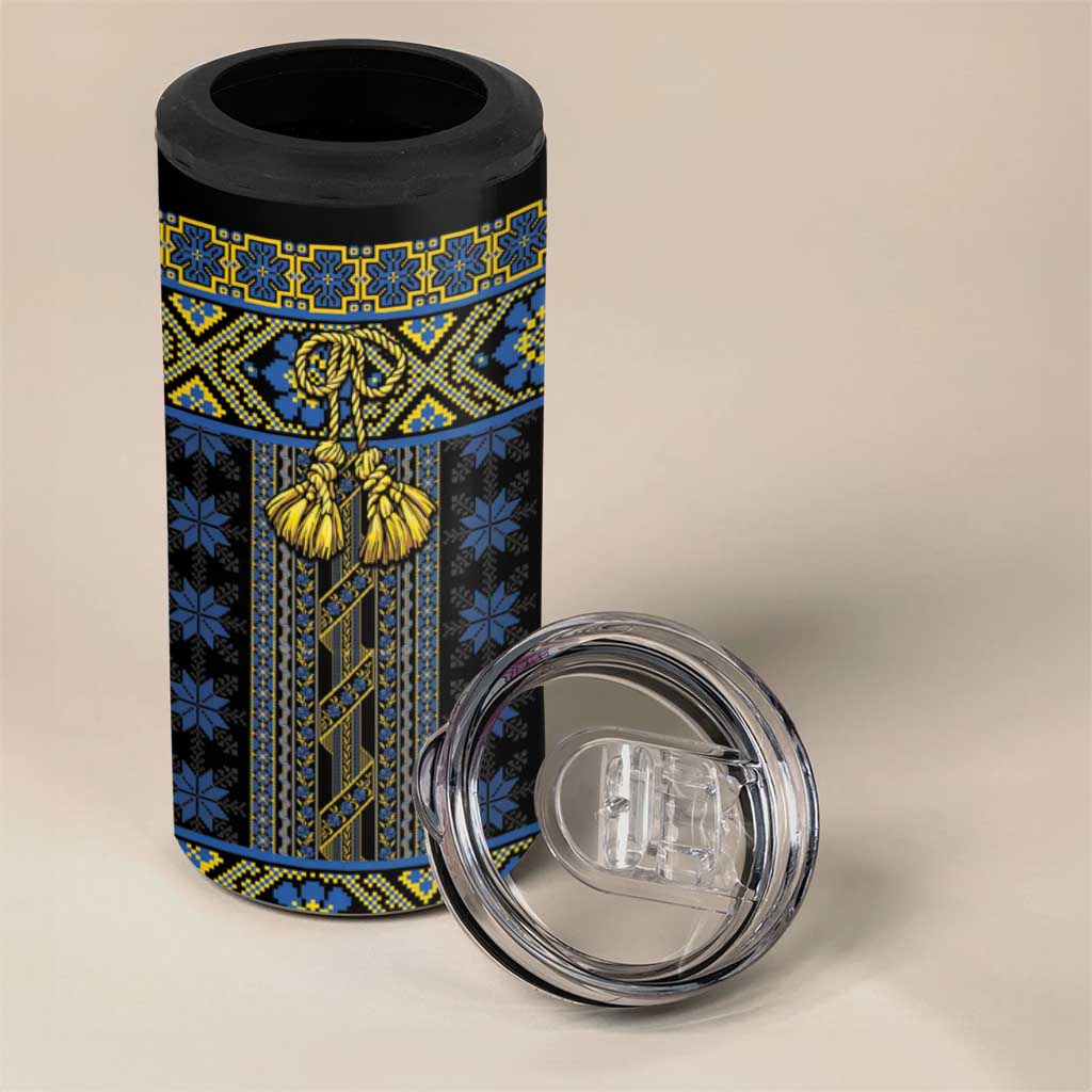 Ukraine 4 in 1 Can Cooler Tumbler Traditional Braided Rope Belt Folk Pattern National Color