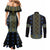 Ukraine Couples Matching Mermaid Dress and Long Sleeve Button Shirt Traditional Braided Rope Belt Folk Pattern National Color