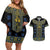 Ukraine Couples Matching Off Shoulder Short Dress and Hawaiian Shirt Traditional Braided Rope Belt Folk Pattern National Color