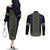 Ukraine Couples Matching Off The Shoulder Long Sleeve Dress and Long Sleeve Button Shirt Traditional Braided Rope Belt Folk Pattern National Color