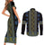 Ukraine Couples Matching Short Sleeve Bodycon Dress and Long Sleeve Button Shirt Traditional Braided Rope Belt Folk Pattern National Color