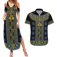 Ukraine Couples Matching Summer Maxi Dress and Hawaiian Shirt Traditional Braided Rope Belt Folk Pattern National Color