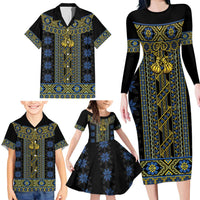 Ukraine Family Matching Long Sleeve Bodycon Dress and Hawaiian Shirt Traditional Braided Rope Belt Folk Pattern National Color