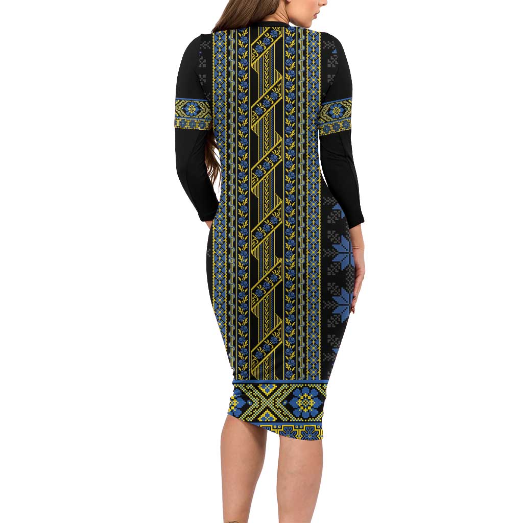Ukraine Family Matching Long Sleeve Bodycon Dress and Hawaiian Shirt Traditional Braided Rope Belt Folk Pattern National Color