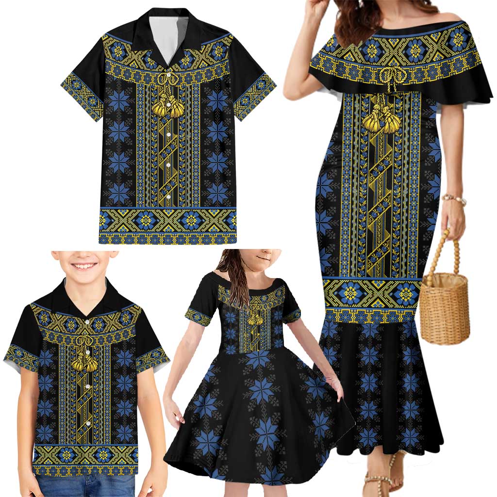 Ukraine Family Matching Mermaid Dress and Hawaiian Shirt Traditional Braided Rope Belt Folk Pattern National Color