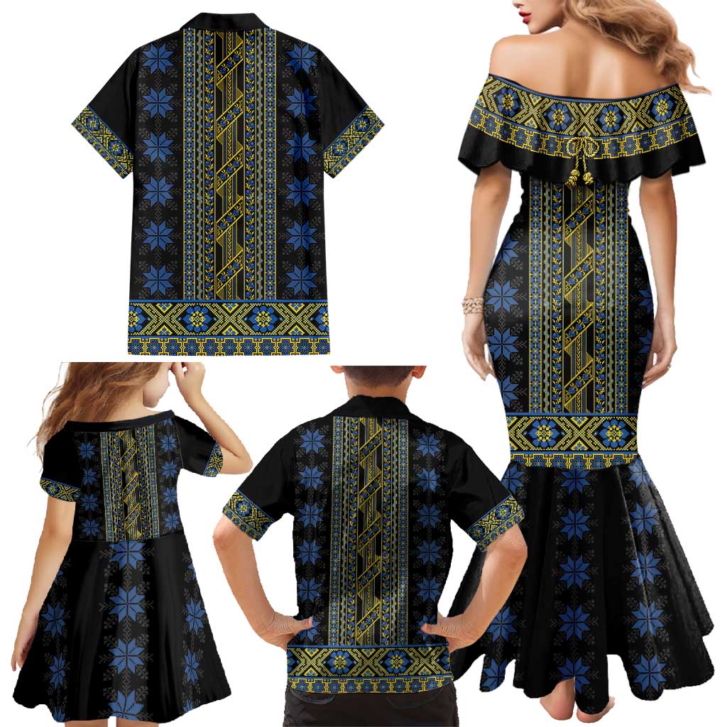 Ukraine Family Matching Mermaid Dress and Hawaiian Shirt Traditional Braided Rope Belt Folk Pattern National Color