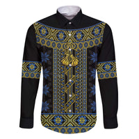 Ukraine Family Matching Off The Shoulder Long Sleeve Dress and Hawaiian Shirt Traditional Braided Rope Belt Folk Pattern National Color