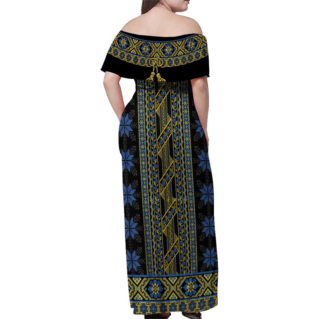 Ukraine Family Matching Off Shoulder Maxi Dress and Hawaiian Shirt Traditional Braided Rope Belt Folk Pattern National Color