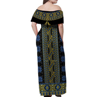 Ukraine Family Matching Off Shoulder Maxi Dress and Hawaiian Shirt Traditional Braided Rope Belt Folk Pattern National Color