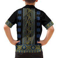 Ukraine Family Matching Off Shoulder Short Dress and Hawaiian Shirt Traditional Braided Rope Belt Folk Pattern National Color