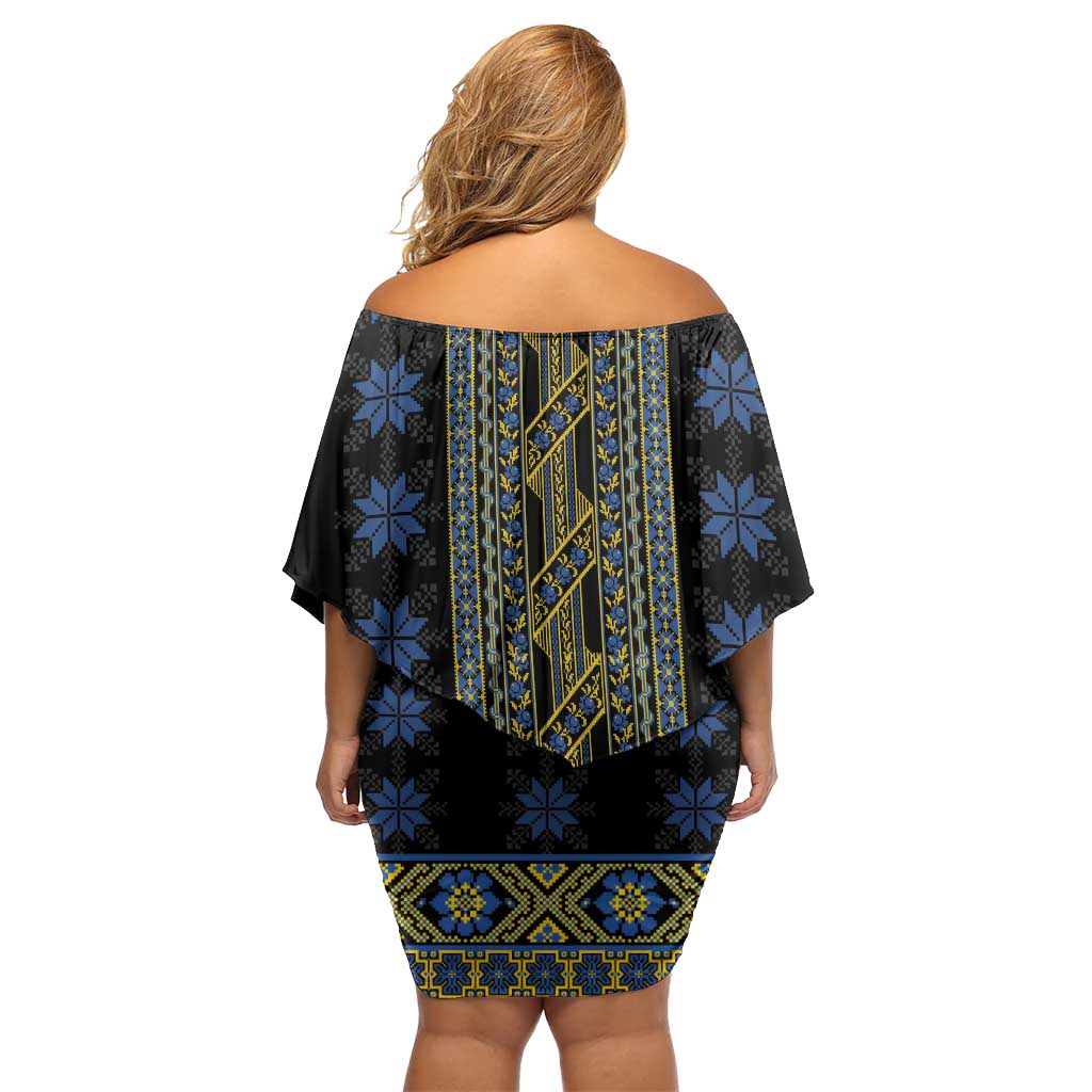 Ukraine Family Matching Off Shoulder Short Dress and Hawaiian Shirt Traditional Braided Rope Belt Folk Pattern National Color