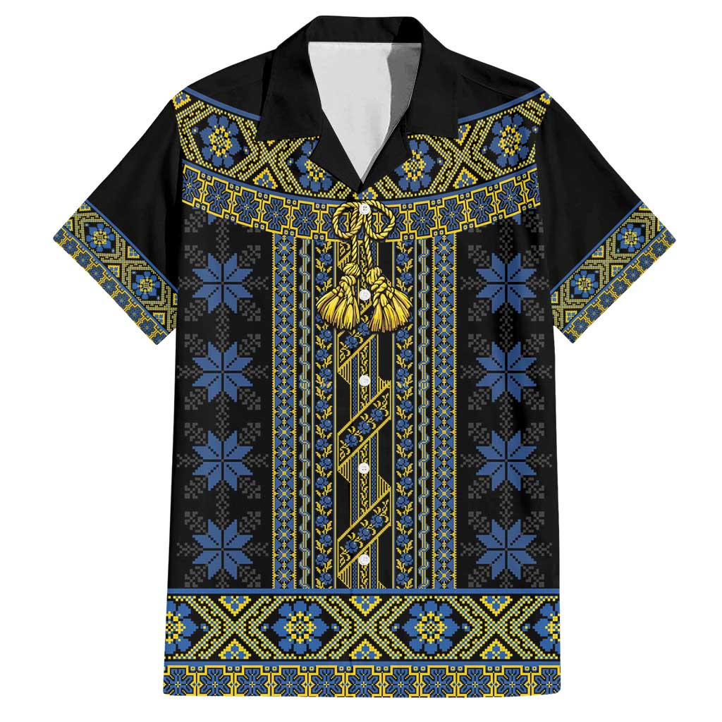 Ukraine Family Matching Puletasi and Hawaiian Shirt Traditional Braided Rope Belt Folk Pattern National Color