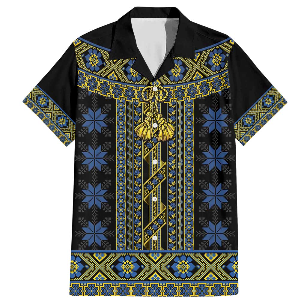 Ukraine Family Matching Short Sleeve Bodycon Dress and Hawaiian Shirt Traditional Braided Rope Belt Folk Pattern National Color