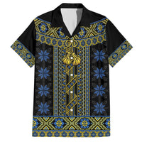 Ukraine Family Matching Short Sleeve Bodycon Dress and Hawaiian Shirt Traditional Braided Rope Belt Folk Pattern National Color