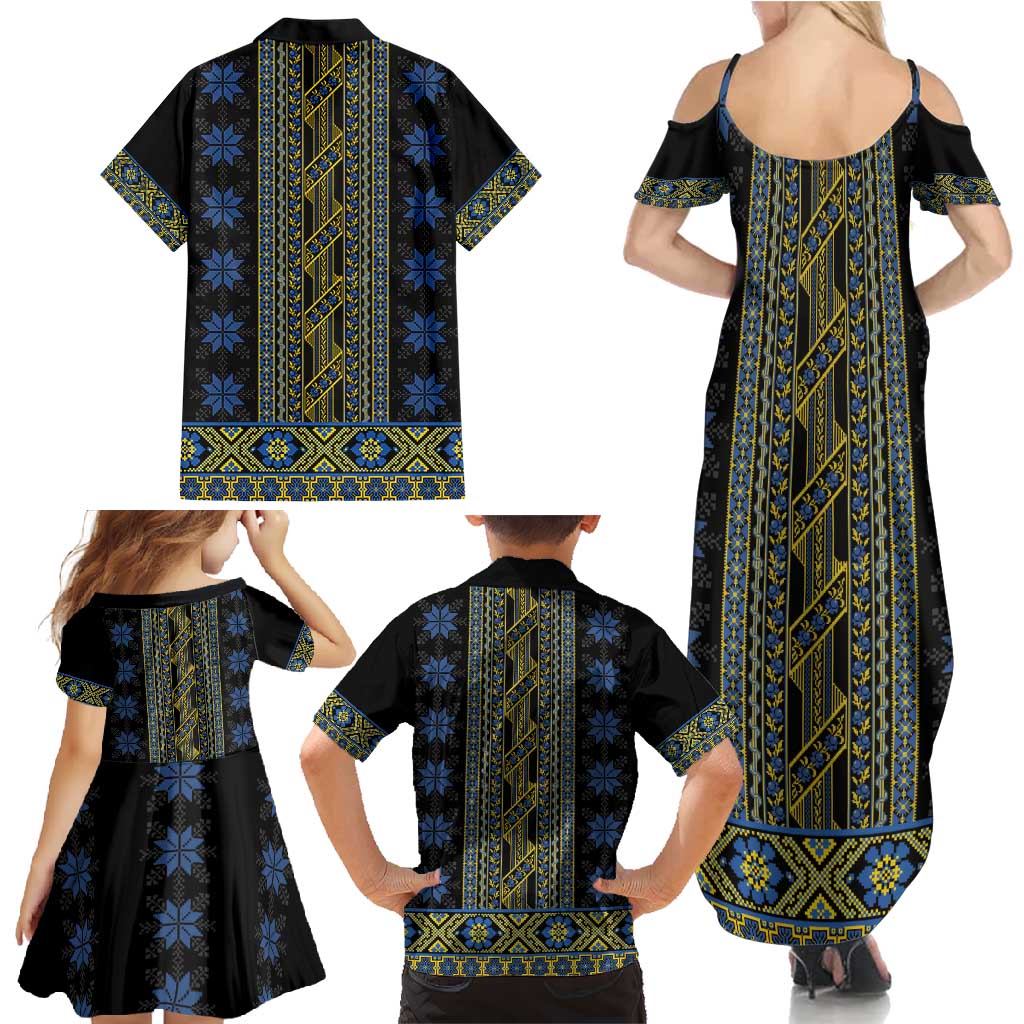 Ukraine Family Matching Summer Maxi Dress and Hawaiian Shirt Traditional Braided Rope Belt Folk Pattern National Color