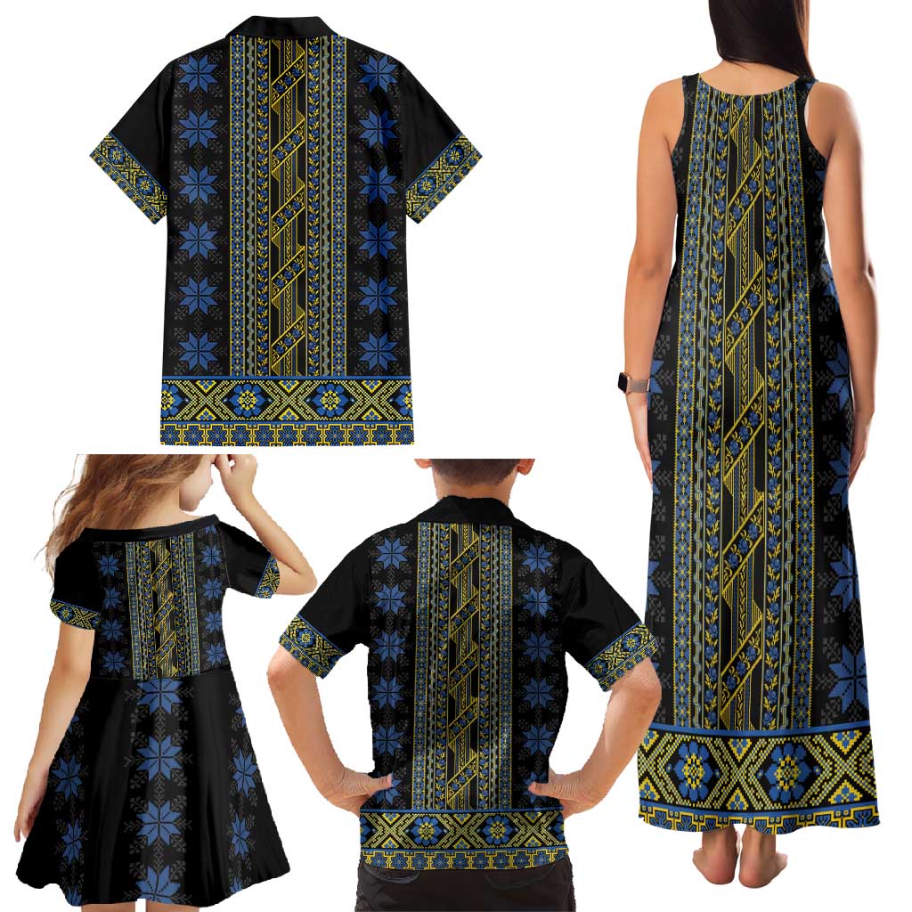 Ukraine Family Matching Tank Maxi Dress and Hawaiian Shirt Traditional Braided Rope Belt Folk Pattern National Color